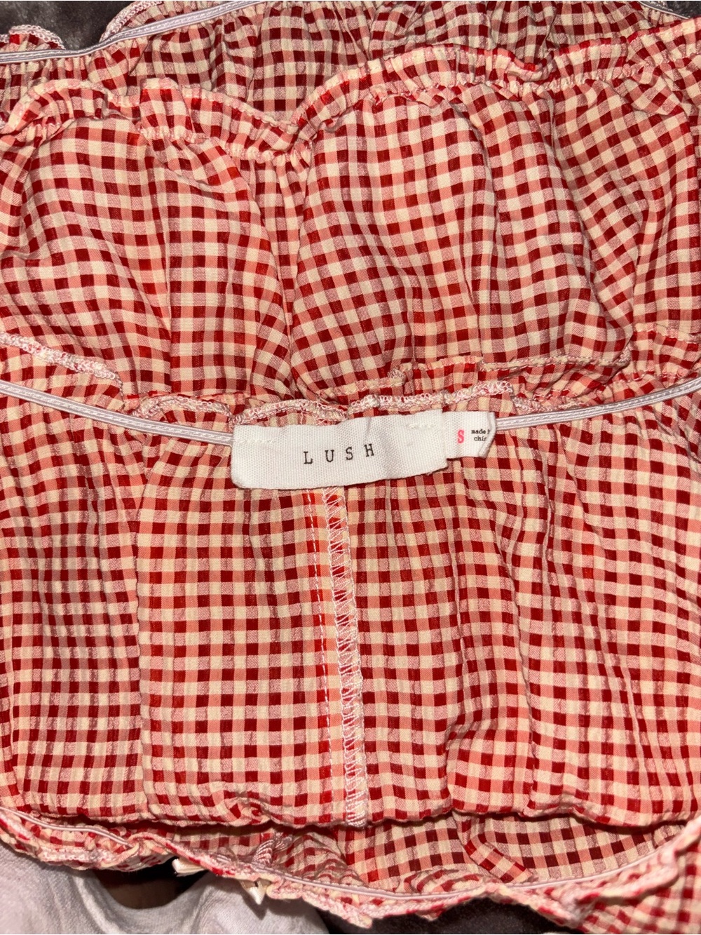 Lush Red Gingham Ruffle Crop Tank - Picture 6 of 6
